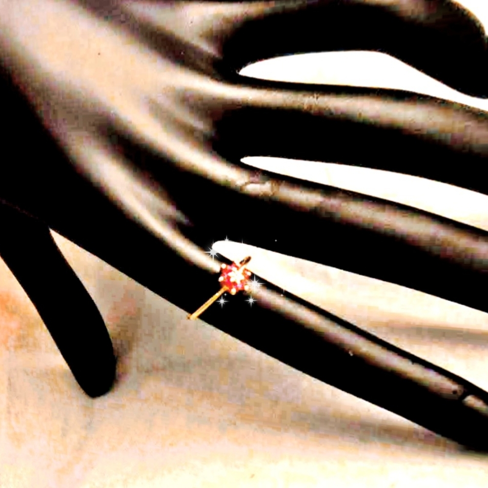 10 K RUBY FLOWER RING WITH DIAMOND ACCENT - Picture 3 of 3